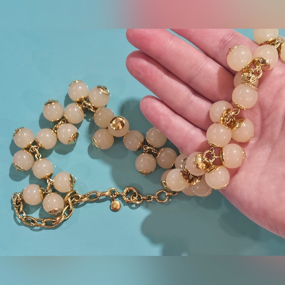 J.Crew Blush Pink Cluster Bead Statement Necklace – Gold Tone - Picture 5 of 6